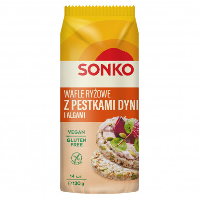 Sonko Wafle ryżowe z pestkami dyni i algami morskimi 130 g (14 sztuk)