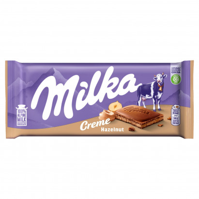 Milka Creme Czekolada mleczna z nadzieniem z orzechów laskowych 85 g