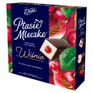 E. Wedel Ptasie Mleczko waniliowe z galaretką wiśnia w czekoladzie deserowej 340 g