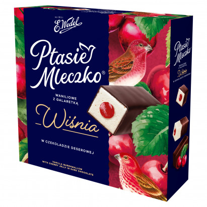 E. Wedel Ptasie Mleczko waniliowe z galaretką wiśnia w czekoladzie deserowej 340 g