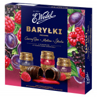 E. Wedel Baryłki owocowe czarny bez malina śliwka z alkoholem w czekoladzie deserowej 200 g