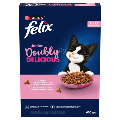 Felix Doubly Delicious Junior Karma z mieszanką kurczaka i indyka i z warzywami 2-12 miesięcy 400 g