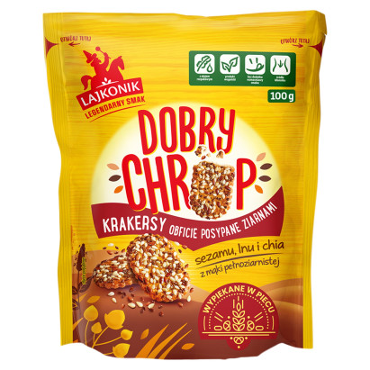Lajkonik Dobry Chrup Krakersy obficie posypane ziarnami sezamu lnu i chia 100 g