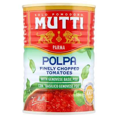 Mutti Pulpa drobno krojone pomidory bez skórki z bazylią Basilico Genovese 400 g