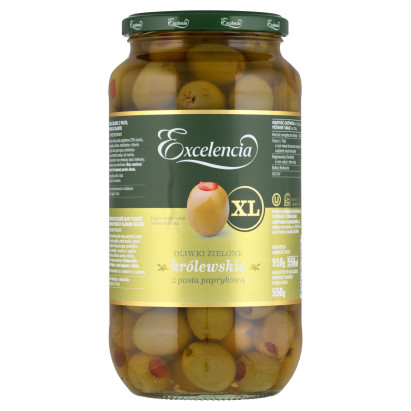 Excelencia XL Oliwki zielone królewskie z pasta paprykową 910 g