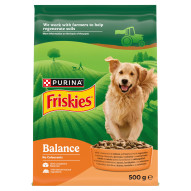 Friskies Balance Karma dla dorosłych psów z pyszną mieszanką kurczaka i wołowiny z warzywami 500 g