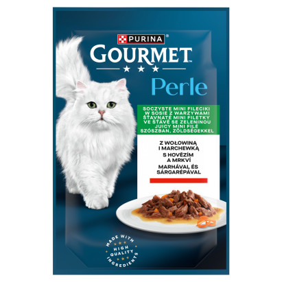 Gourmet Perle Karma dla kotów soczyste mini fileciki w sosie z warzywami z wołowiną i marchewką 85 g