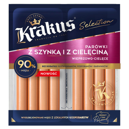 Krakus Selection Parówki z szynką i z cielęciną wieprzowo-cielęce 160 g (2 x 80 g)
