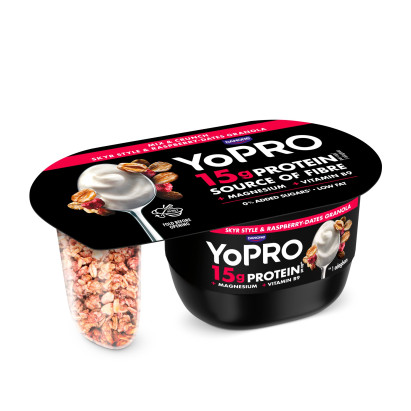 Danone YoPro Mix & Crunch Jogurt z serkiem i granolą z malinami i daktylami 132 g