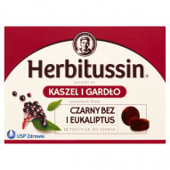 Herbitussin Czarny bez i eukaliptus Pastylki na kaszel i gardło Suplement diety 12 pastylek