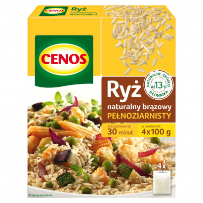 Cenos Ryż naturalny brązowy pełnoziarnisty 400 g (4 x 100 g)